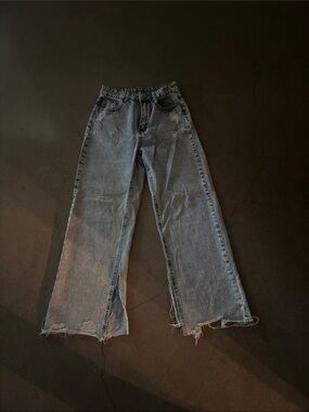 SHEIN Distressed High-Rise Wide Leg Jeans - Washed Blue